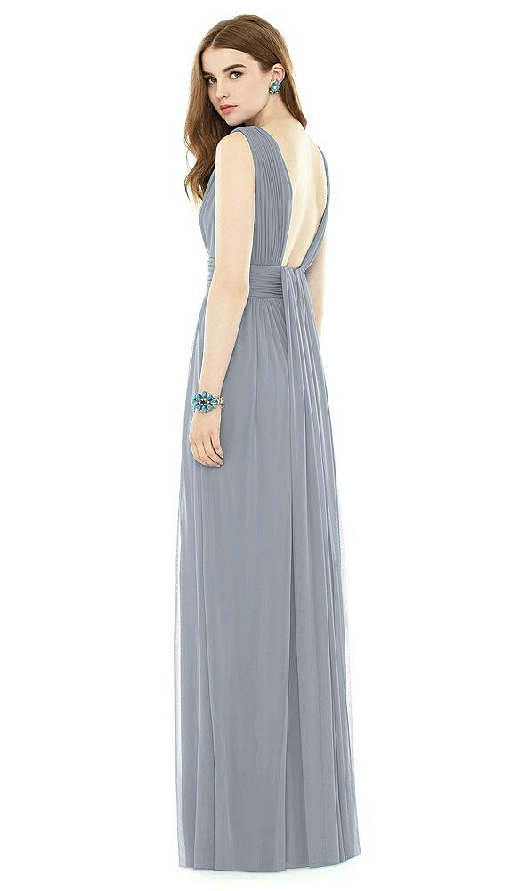 Back View - Platinum Natural Waist Sleeveless Shirred Skirt Dress