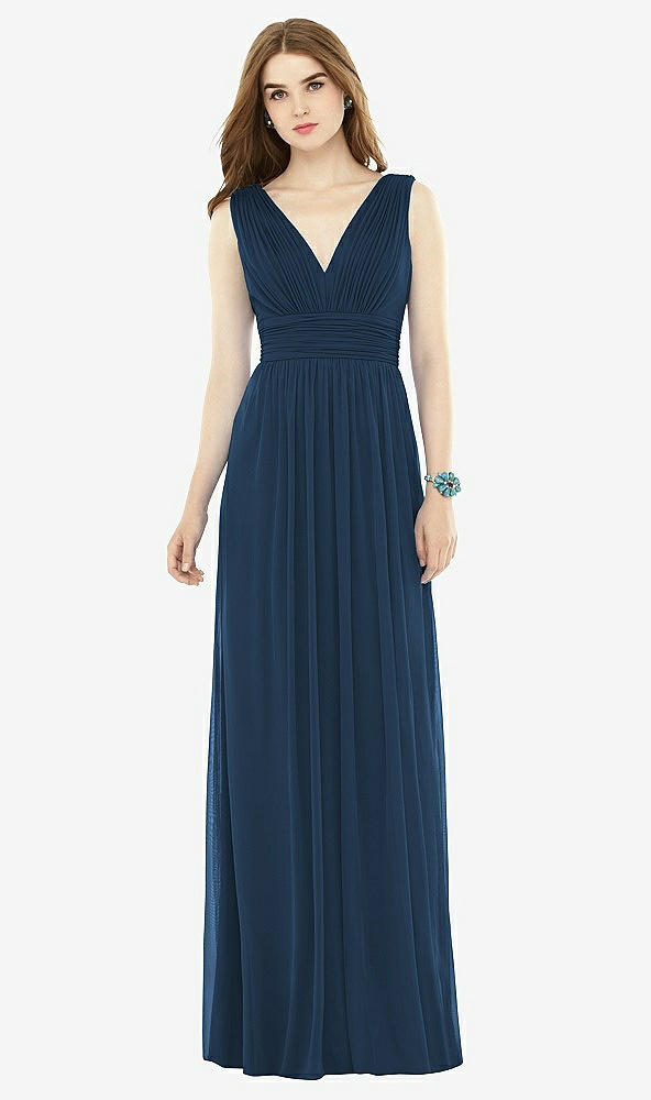 Front View - Sofia Blue Natural Waist Sleeveless Shirred Skirt Dress