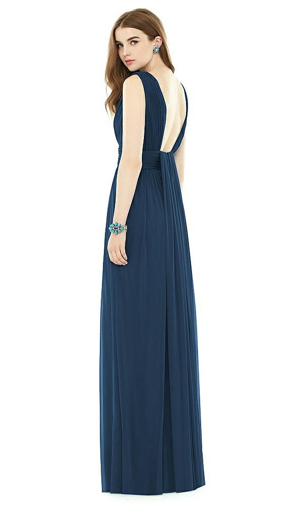 Back View - Sofia Blue Natural Waist Sleeveless Shirred Skirt Dress