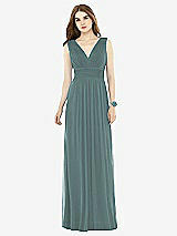 Front View Thumbnail - Smoke Blue Natural Waist Sleeveless Shirred Skirt Dress
