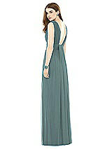 Rear View Thumbnail - Smoke Blue Natural Waist Sleeveless Shirred Skirt Dress
