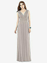Front View Thumbnail - Taupe Natural Waist Sleeveless Shirred Skirt Dress