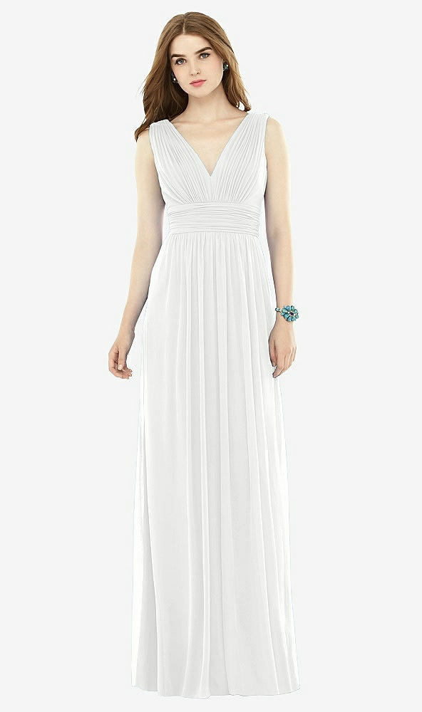 Front View - White Natural Waist Sleeveless Shirred Skirt Dress