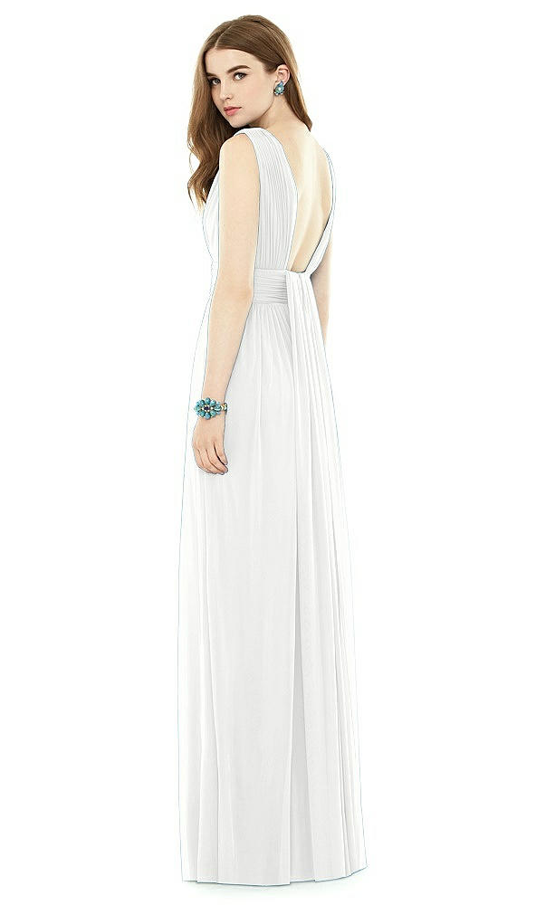 Back View - White Natural Waist Sleeveless Shirred Skirt Dress