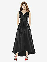 Front View Thumbnail - Black & Black Sleeveless Pleated Skirt High Low Dress with Pockets