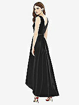 Rear View Thumbnail - Black & Black Sleeveless Pleated Skirt High Low Dress with Pockets