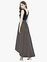 Rear View Thumbnail - Caviar Gray & Midnight Navy Sleeveless Pleated Skirt High Low Dress with Pockets