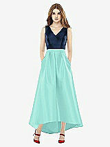 Front View Thumbnail - Coastal & Midnight Navy Sleeveless Pleated Skirt High Low Dress with Pockets