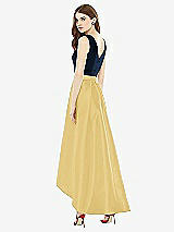 Rear View Thumbnail - Maize & Midnight Navy Sleeveless Pleated Skirt High Low Dress with Pockets