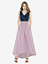 Front View Thumbnail - Suede Rose & Midnight Navy Sleeveless Pleated Skirt High Low Dress with Pockets