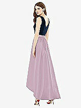 Rear View Thumbnail - Suede Rose & Midnight Navy Sleeveless Pleated Skirt High Low Dress with Pockets