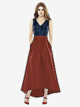 Front View Thumbnail - Auburn Moon & Midnight Navy Sleeveless Pleated Skirt High Low Dress with Pockets
