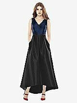Front View Thumbnail - Black & Midnight Navy Sleeveless Pleated Skirt High Low Dress with Pockets