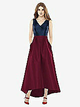 Front View Thumbnail - Cabernet & Midnight Navy Sleeveless Pleated Skirt High Low Dress with Pockets