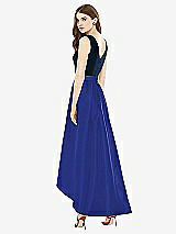 Rear View Thumbnail - Cobalt Blue & Midnight Navy Sleeveless Pleated Skirt High Low Dress with Pockets