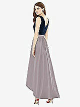 Rear View Thumbnail - Cashmere Gray & Midnight Navy Sleeveless Pleated Skirt High Low Dress with Pockets
