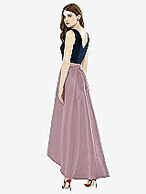 Rear View Thumbnail - Dusty Rose & Midnight Navy Sleeveless Pleated Skirt High Low Dress with Pockets