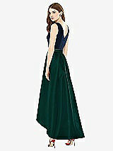 Rear View Thumbnail - Evergreen & Midnight Navy Sleeveless Pleated Skirt High Low Dress with Pockets