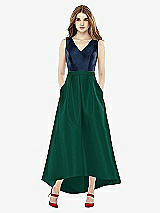 Front View Thumbnail - Hunter Green & Midnight Navy Sleeveless Pleated Skirt High Low Dress with Pockets