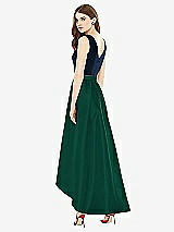 Rear View Thumbnail - Hunter Green & Midnight Navy Sleeveless Pleated Skirt High Low Dress with Pockets