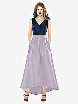 Front View Thumbnail - Lilac Haze & Midnight Navy Sleeveless Pleated Skirt High Low Dress with Pockets
