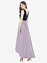 Rear View Thumbnail - Lilac Haze & Midnight Navy Sleeveless Pleated Skirt High Low Dress with Pockets