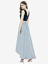 Rear View Thumbnail - Mist & Midnight Navy Sleeveless Pleated Skirt High Low Dress with Pockets