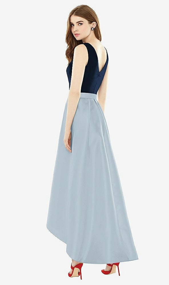 Back View - Mist & Midnight Navy Sleeveless Pleated Skirt High Low Dress with Pockets