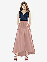 Front View Thumbnail - Neu Nude & Midnight Navy Sleeveless Pleated Skirt High Low Dress with Pockets