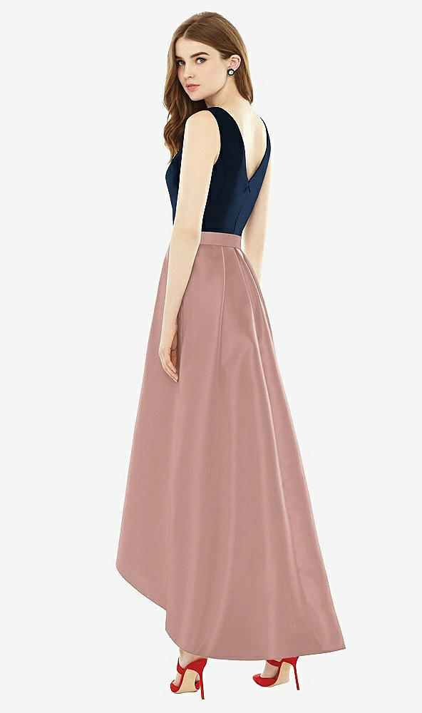 Back View - Neu Nude & Midnight Navy Sleeveless Pleated Skirt High Low Dress with Pockets