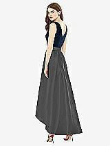 Rear View Thumbnail - Pewter & Midnight Navy Sleeveless Pleated Skirt High Low Dress with Pockets
