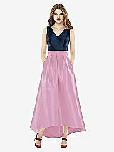 Front View Thumbnail - Powder Pink & Midnight Navy Sleeveless Pleated Skirt High Low Dress with Pockets