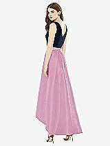 Rear View Thumbnail - Powder Pink & Midnight Navy Sleeveless Pleated Skirt High Low Dress with Pockets