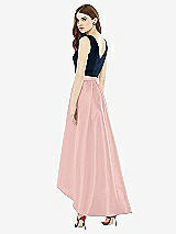 Rear View Thumbnail - Rose - PANTONE Rose Quartz & Midnight Navy Sleeveless Pleated Skirt High Low Dress with Pockets