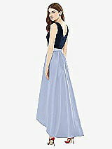 Rear View Thumbnail - Sky Blue & Midnight Navy Sleeveless Pleated Skirt High Low Dress with Pockets