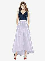 Front View Thumbnail - Silver Dove & Midnight Navy Sleeveless Pleated Skirt High Low Dress with Pockets