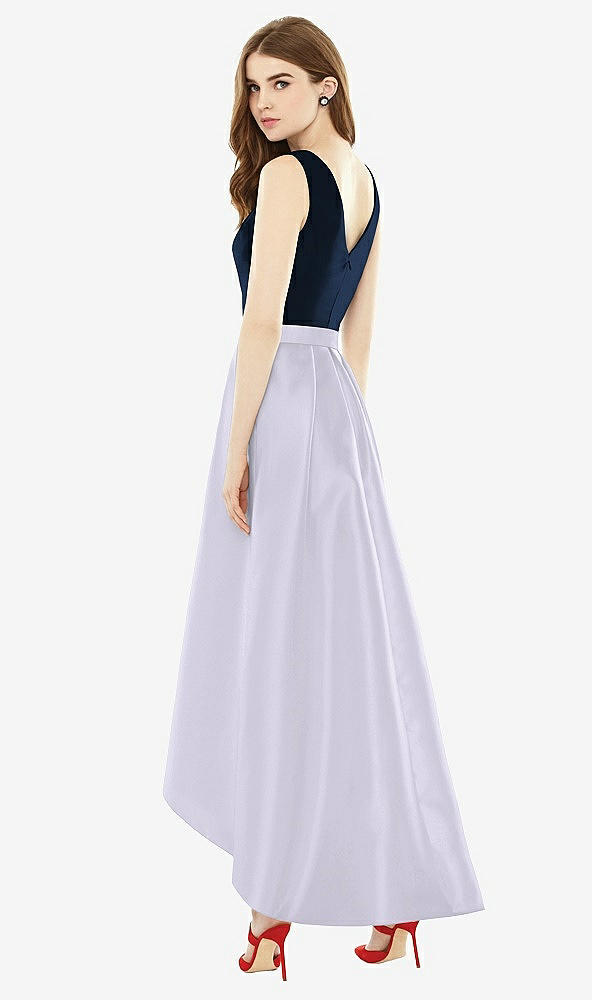 Back View - Silver Dove & Midnight Navy Sleeveless Pleated Skirt High Low Dress with Pockets