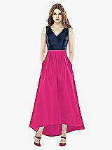 Front View Thumbnail - Think Pink & Midnight Navy Sleeveless Pleated Skirt High Low Dress with Pockets