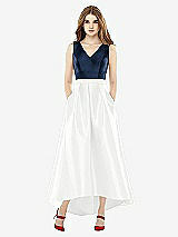 Front View Thumbnail - White & Midnight Navy Sleeveless Pleated Skirt High Low Dress with Pockets