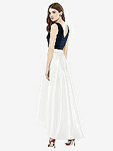 Rear View Thumbnail - White & Midnight Navy Sleeveless Pleated Skirt High Low Dress with Pockets