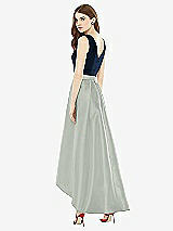 Rear View Thumbnail - Willow Green & Midnight Navy Sleeveless Pleated Skirt High Low Dress with Pockets