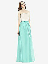 Front View Thumbnail - Coastal & Ivory Full Length Strapless Satin Twill dress with Pockets
