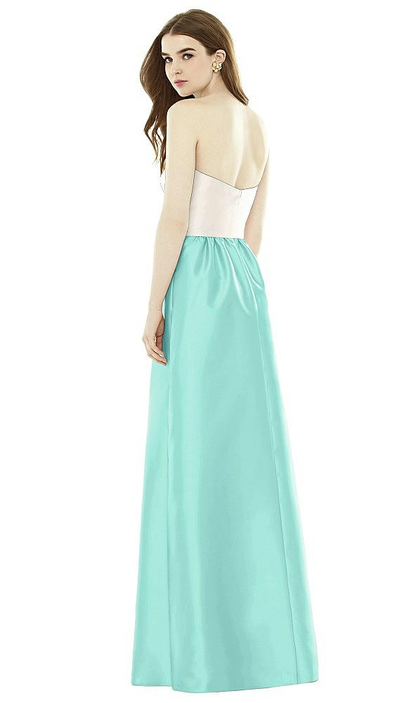 Back View - Coastal & Ivory Full Length Strapless Satin Twill dress with Pockets