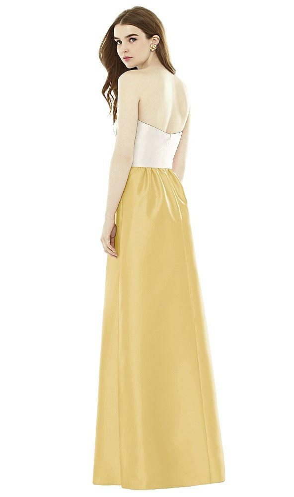 Back View - Maize & Ivory Full Length Strapless Satin Twill dress with Pockets