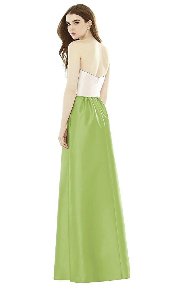 Back View - Mojito & Ivory Full Length Strapless Satin Twill dress with Pockets