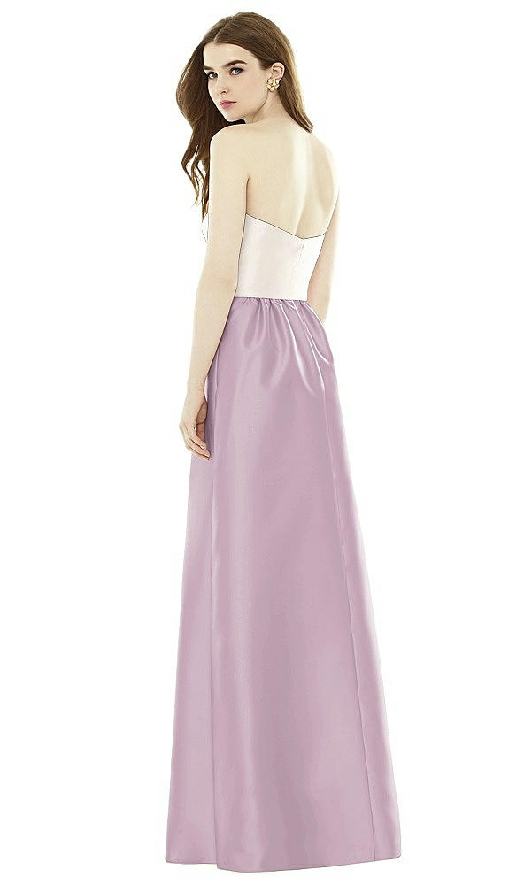 Back View - Suede Rose & Ivory Full Length Strapless Satin Twill dress with Pockets