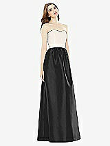 Front View Thumbnail - Black & Ivory Full Length Strapless Satin Twill dress with Pockets
