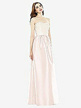 Front View Thumbnail - Blush & Ivory Full Length Strapless Satin Twill dress with Pockets