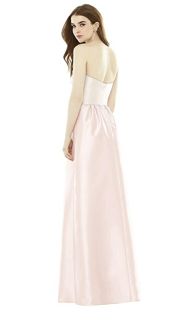 Back View - Blush & Ivory Full Length Strapless Satin Twill dress with Pockets