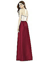 Rear View Thumbnail - Burgundy & Ivory Full Length Strapless Satin Twill dress with Pockets
